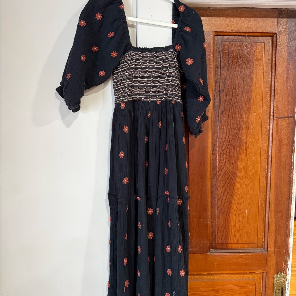 Zara Black Long Sleeve Dress with Floral Design